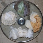 Wool, cotton and silk ready to dye.